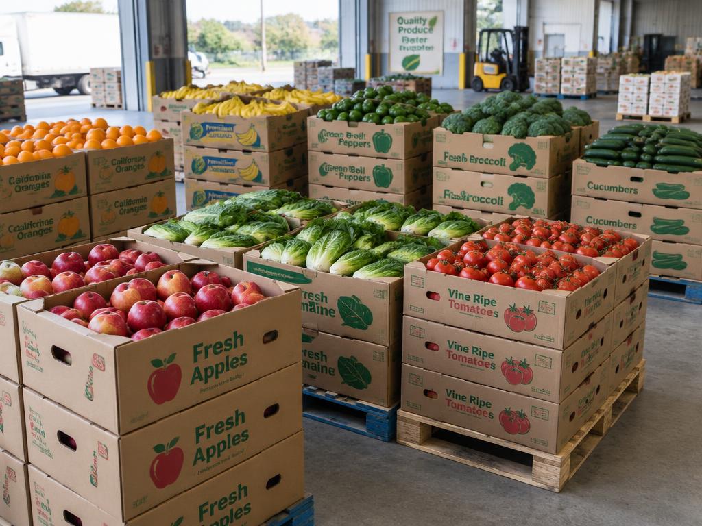 Boxed produce on pallets